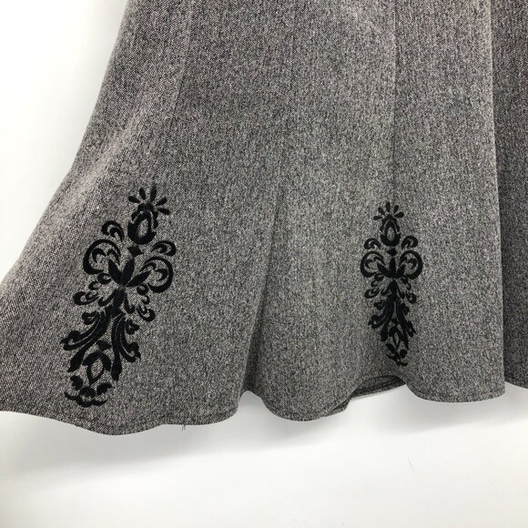 Tanjay Heathered Grey Embroidered Flared Midi Skirt size 10 - Picture 6 of 14